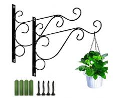 2 Pezzi di Piante a Staffa sospesa | Supporto per Piante da Giardino | Vasi da Fiori sospesi in Metallo, utilizzati per vasi da Fiori, campanelli eolici e Altre Decorazioni (Neri, con Viti)
