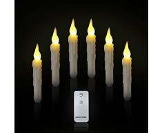 Ymenow - Candele coniche a LED con telecomando, 6 pezzi, a batteria, senza fiamma, a LED, senza fiamma, per casa, camera da letto, appuntamenti, matrimoni, feste, feste, albero di Natale