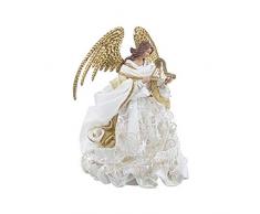 Milo srl Puntale per Albero di Natale Angelo H 30 CM Pupazzo con Ali in Metallo Oro Decorazione Natalizia (Oro)