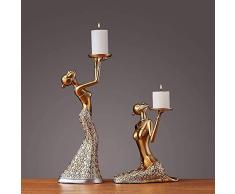 Lucido Candelabro Candelabri a Bracci,Retro Accessories Candelabra Portacandele Candeliere in Argento Cristallo Vintage Resina Portacandele Intagliato,doro