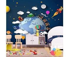 Murale di grandi dimensioni 3D Cartoon Fantasy Starry Sky Cloud Earth Piccolo treno auto Palloncino Rocket Sea 3D Murale Carta da parati fotomurali poster murale Soggiorno camera letto-400cm×280cm