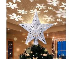 Puntale per Albero di Natale, Stella Superiore dellalbero di Natale con Effetto di Proiezione di Luce Dinamica del Fiocco di Neve, Topper per Albero di Natale, Stelle Albero di Natale (24cm)