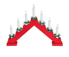 BAKAJI Portacandele Candelabro Avvento Natalizio Elettrico Led con 7 Candele di Natale Illuminazione Natalizia Arredamento Candela Arco di Candele in Legno Design Moderno Decorazioni (Rosso)