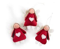 Logbuch-Verlag - 3 angioletti in feltro rosso con angelo custode, per Natale, portafortuna, albero di Natale, albero di Natale, angelo dei bambini, 9,5 cm