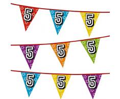 Numero 5, colore: multicolore, lunghezza con bandierine per festa di compleanno, anniversario