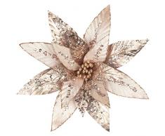 KI Store 6 pezzi 28cm grandi stelle di natale beige metallico platino poinsettia con Lustrini di Paillettes Piatte gambo per albero di natale fai da te decorazioni fiori natalizi addobbi natalizi