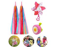 GOCROWEEN Set di Accessori per Bicicletta per Ragazze Bambini, 1 Paio di Stelle Filanti per Bici Girandola Campanello Colorato Bici Accessori Decorazione di Bici