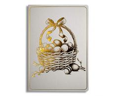 Art NUVO - Set di 10 biglietti di auguri di Pasqua in beige leggero 120 x 170 mm, con motivi pasquale dorati e stampati, realizzati in carta per gioielli acquari, con inserti e buste