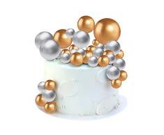 ZHIQIN 56 Topper Torta Palloncini 5 Taglie Bastoncini per Torta con Palline Schiuma Topper Inserto per Cupcake Matrimonio Topper Bastoncini per Torta Decori per Torta Compleanno(Oro,Argento)