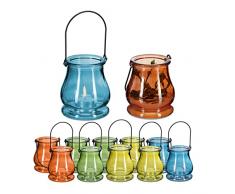 Relaxdays Vasetti Portacandele, Set da 12, in Vetro, Ampolle con Manico, Interni e Esterni, HxD 10x8,5 cm, Multicolore, 90% 10% Acciaio Inox