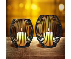 Relota 2 pezzi Porta Candele a Colonna Nero in Metallo Moderno con Piatto Portacandele, Candelabro Centro Tavola per Candele Bianche Lunghe, Lanterna Portacandela da Tavolo con Candeliere, set di 2