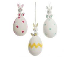DECORAZIONE PASQUA 1 PZ ASS. UOVO UOVA CON CONIGLIETTO DA APPENDERE 4,8X4,8X11 CM ca. DECORAZIONI ADDOBBI PASQUA