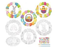 Landifor 12pz Ghirlande Colorate Pasquali per Bambini Ghirlanda di Uova di Pasqua Ghirlanda di Uova di Pasqua Fai da Te con Coniglietto Pulcino per Bambini Creative Feste attività