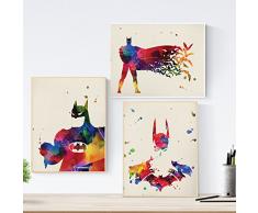 Tre film impostati al telaio Batman. Confezione Poster da Batman a acquerello. Lamine del film The Dark Knight