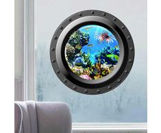 Skyllc® Finestra rotonda 3D Paesaggio marino corallo sul mare Decoration Sticker PVC