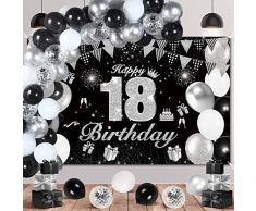 18 Anni Compleanno Decorazioni, 18 Striscione Compleanno 18 Anni Compleanno Palloncini Argento Nero, Happy 18 Birthday Striscione Festa Addobbi 18 Anni Compleanno Feste Decorazioni Ragazze Ragazzi