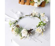 Bymivofun Corona di Fiori Bianchi, Fascia Floreale da Sposa, Corona di Fiori da Sposa, per Matrimonio, Riprese, Cerimonia, Festa, Festival