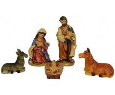 Set Mini Natività 5 pz da h. 11 cm Presepe Statuine in Resina Classica con 5 soggetti Personaggi Giuseppe Maria Gesù Bambino Asinello Bue Sacra Famiglia