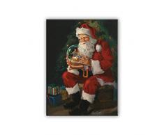 Santa Believes Stampa su tela Babbo Natale che trasporta regali in arrivo alla vigilia di Natale Poster Dipinti Decorazioni da parete (Non Incorniciato, 20x25cm)