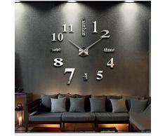 Orologio da Parete SOLEDI Orologio Parete Adesivo 3D Decorazione per Casa Ufficio Hotel Ristorante Fai Da Te Riempire Vuoto Parete 3D Orologio ( Argento e Nero )