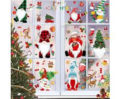 Natale Vetrofanie Adesivi Addobbi Alce Nano Gnomo Albero di Natale Pupazzo di Neve Fiocco di Neve Regali di Natale Calze di Natale Decorazioni per Vetrine Finestra Rimovibile Murali Fai da Te Sticke