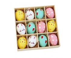 MFHYSJ 12pcs di plastica Decorazioni di Pasqua Uova Colorate Simulazione Uova di Dinosauro Bambini Fai da Te Dipinto Uova Giocattoli Ciondolo per i Regali dei Bambini