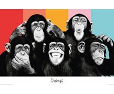 1art1 60452 - Poster gruppo di scimmie colorate, 91 x 61 cm