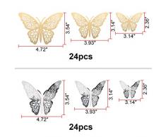 MWOOT 48 pezzi 3D farfalle adesivi da parete, (doro/argento) sticker decorativi da parete per la festa di compleanno decorazione della camera da letto di nozze decorazioni per la casa