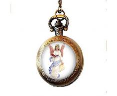 Collana con orologio da tasca a forma di angelo di Natale, gioielli per le vacanze, regali per donne, gioielli artistici in vetro, regalo personalizzato