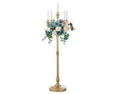 Sziqiqi 124cm Candeliere in Metallo, Candelabro a 5 Bracci Antico Portacandele Decorativo Centrotavola per Matrimoni Feste Eventi, Oro