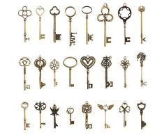 Pulluo 24 Pz Chiavi Vintage Ciondoli Bronzo Antico con Scheletro Set Chiavi Fai Da Te Keys Retro Accessori Decorazioni per Matrimonio Bomboniere Regalo Segnaposto Festa Natale Collana Artigianali