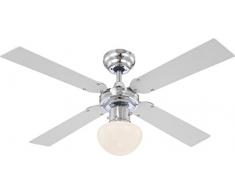 Globo 0330 - Ventilatore da soffitto Champion con Interruttore a Corda, Lampada a LED Inclusa