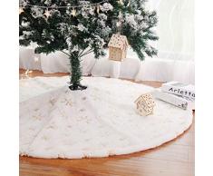 SUROY Copri Base per Albero di Natale, in Peluche, con Bordo Rotondo, 78,7 cm, Colore: Bianco Plaid (31 inch Gold)