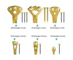 Laelr, ganci versatili in metallo per appendere quadri, cornici e quadri, kit da appendere con chiodi, supporto da 4,5 a 45 kg, per specchi, poster, pareti e legno dorato (130 pezzi)
