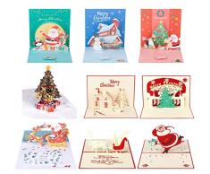ABSOFINE Biglietti di Natale pop-up, confezione da 9 biglietti di auguri 3D combinati con buste e 2 biglietti di messaggi, colorati sfussi di Natale per regali di Natale, vacanze, Capodanno, famiglia