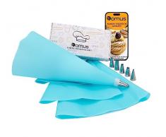 Domus® 4 sac a Poche in Silicone Lavabile e Riutilizzabile con 6 Beccucci in Acciaio Inox 304 - Kit per Decorazioni Torte e Dolci con Ebook