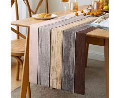 Runner da Tavolo Moderno Runner Primaverile Estivo Tavola in Legno Con Venature del Legno Decorazione Per Sala da Pranzo Cene in Famiglia Vacanze Feste Estive 33X183 cm (Marrone Sfumato Grigio Beige)