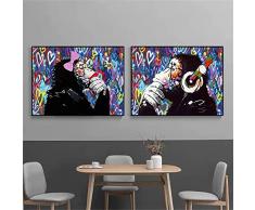 Pop Street Art Graffiti Animali Poster Pittura Stampa su tela Divertente Scimmia Coppia Immagine da parete per camera Bambini Home Decor 30x50cmx2 Senza cornice