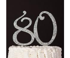 Numero 80 Decorazione topper argento per il 80 esimo anniversario ottimo per compleanni o feste di anniversario con strass e brillantini.