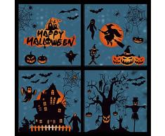 Tuopuda Halloween Vetrofanie Addobbi Decorazioni Halloween Adesivi per Finestre Vetrine Pipistrello Fantasma Casa Infestata Ragnatela Stampa Fronte-Retro Sticker per Halloween Party Festival, nero,