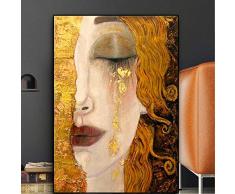 Stampato su tela artista classico Gustav Klimt lacrima pittura astratta ritratto murale poster decorazione della casa (Cornice interna, 70x100cm(28x39))