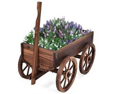 DREAMADE Fioriera da Esterno, Fioriera a Forma di Carrello, Portafiori, Decorazione da Giardino,120 x 53,5 x 43cm, Marrone