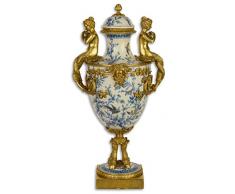 Casa Padrino Vaso Art Nouveau con Coperchio Bianco/Blu/Oro 25,8 x 24,5 x H 51,3 cm - Decorazione Barocco e Art Nouveau