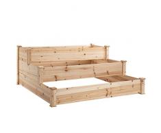 Outsunny Letto per Orto Rialzato a 3 Livelli in Legno Naturale, Fioriera Rialzata da Esterno per Piante, 124x 124x56cm