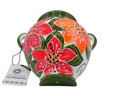 Ceramica Rambleña | Vaso da appendere | Vaso da parete | Verde e Bianco | 100% decorato a mano | 15 x 17 x 12 cm