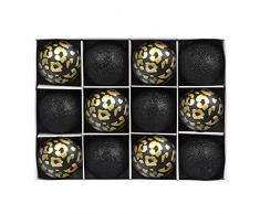 Emopeak - Set di palline di Natale, infrangibili, colore nero, con stampa leopardata e glitter, decorazioni decorative