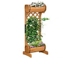 Outsunny Fioriera da Esterno a Mezza Botte in Legno di Abete Marrone con Grigliato per Rampicanti, 45x35x112 cm