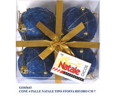 Idea Natale: set di 4 PALLE DECORATE blu con PERLINE e filo oro per addobbo albero di natale. 7cm diametro