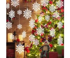 Harrycle 24 Fiocchi di Neve Glitterati Natalizi da Appendere Fiocchi di Neve per Albero di Natale Addobbi di Fiocchi di Neve con Glitter Decorazioni per Festa di Matrimonio Natale Casa (Bianco)
