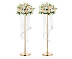Nuptio Centrotavola Matrimonio Vasi Doro - 2 Pezzi 90cm Altezza Vaso Fiori Cristallo Metallo Stand per Decorazioni Tavoli Festa Eleganti per Matrimoni Sfusi Centrotavola Lampadari Tavolo